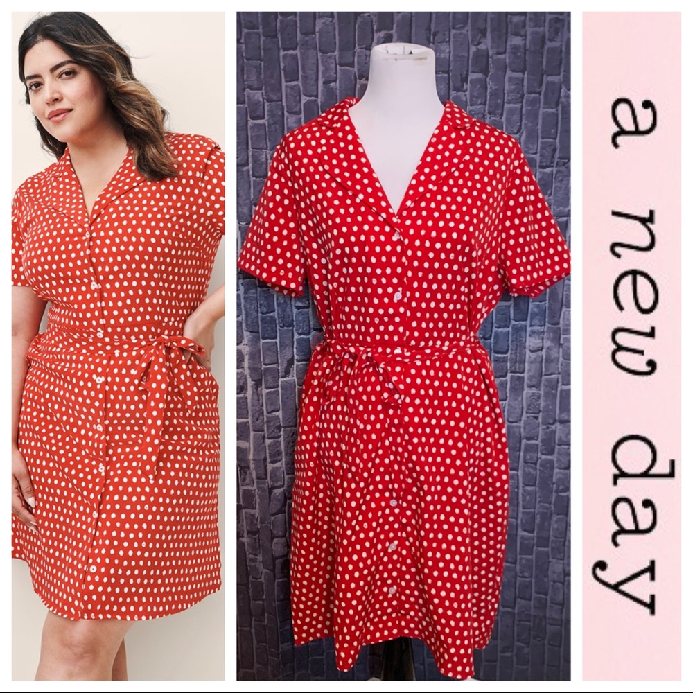 Red & White Polka Dot Pinup Style Shirtdress